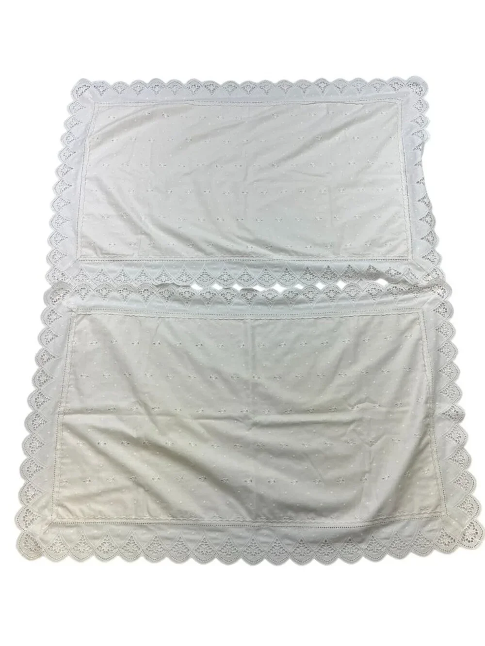 Vintage Beige Cotton Eyelet Lace Trim Classic Pillow Shams Set Bedding Set of 2